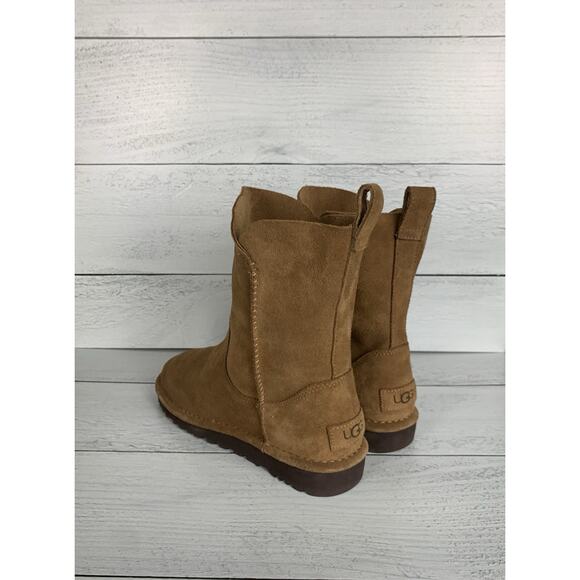 UGG Women's US Size 7 Alida Slouch Brown Chestnut Leather Suede Unlined Boots - Picture 6 of 14